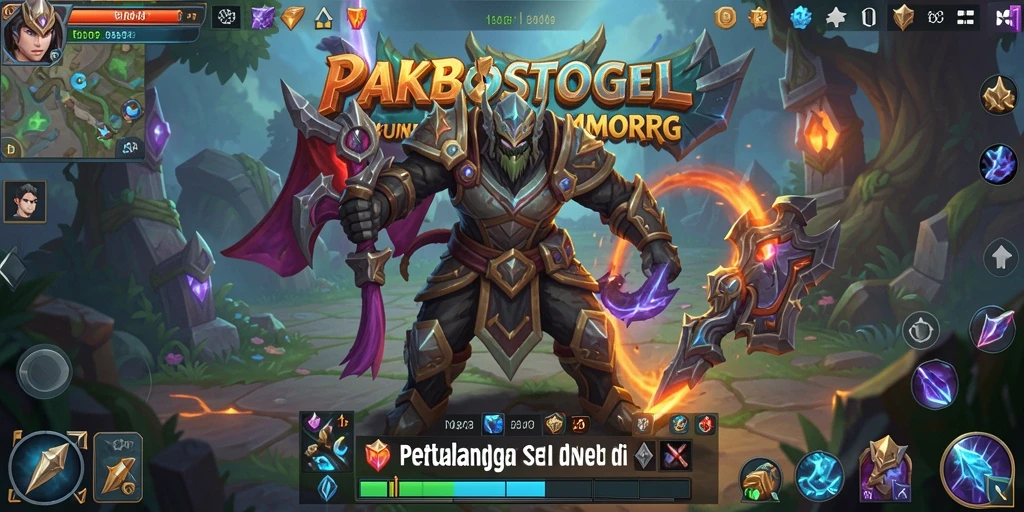 Tangkapan layar utama gameplay PAKBOSTOGEL menampilkan aksi pertarungan epik di dunia fantasi.