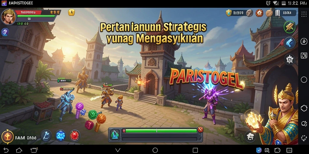 Screenshot gameplay PARISTOGEL menampilkan aksi menara yang memukau dalam pertempuran.